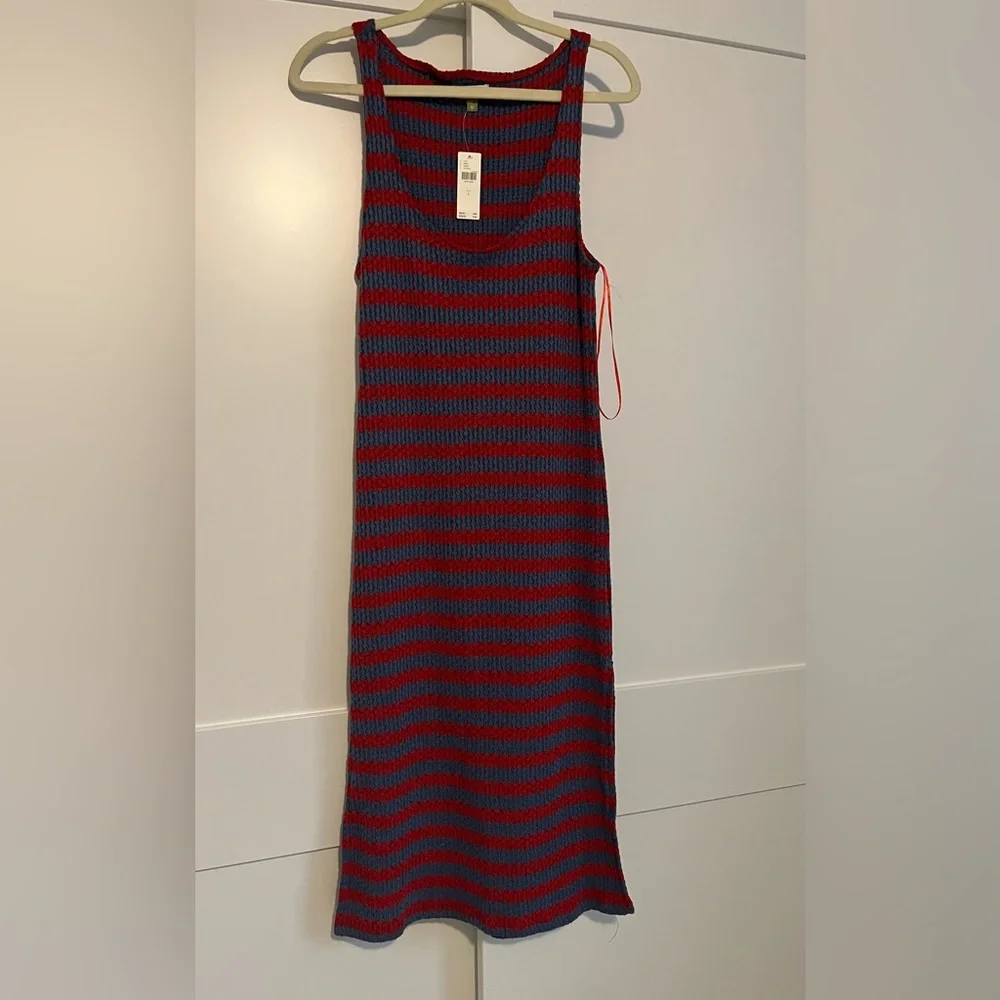 Striped Knit Tank Dress in Red and Blue